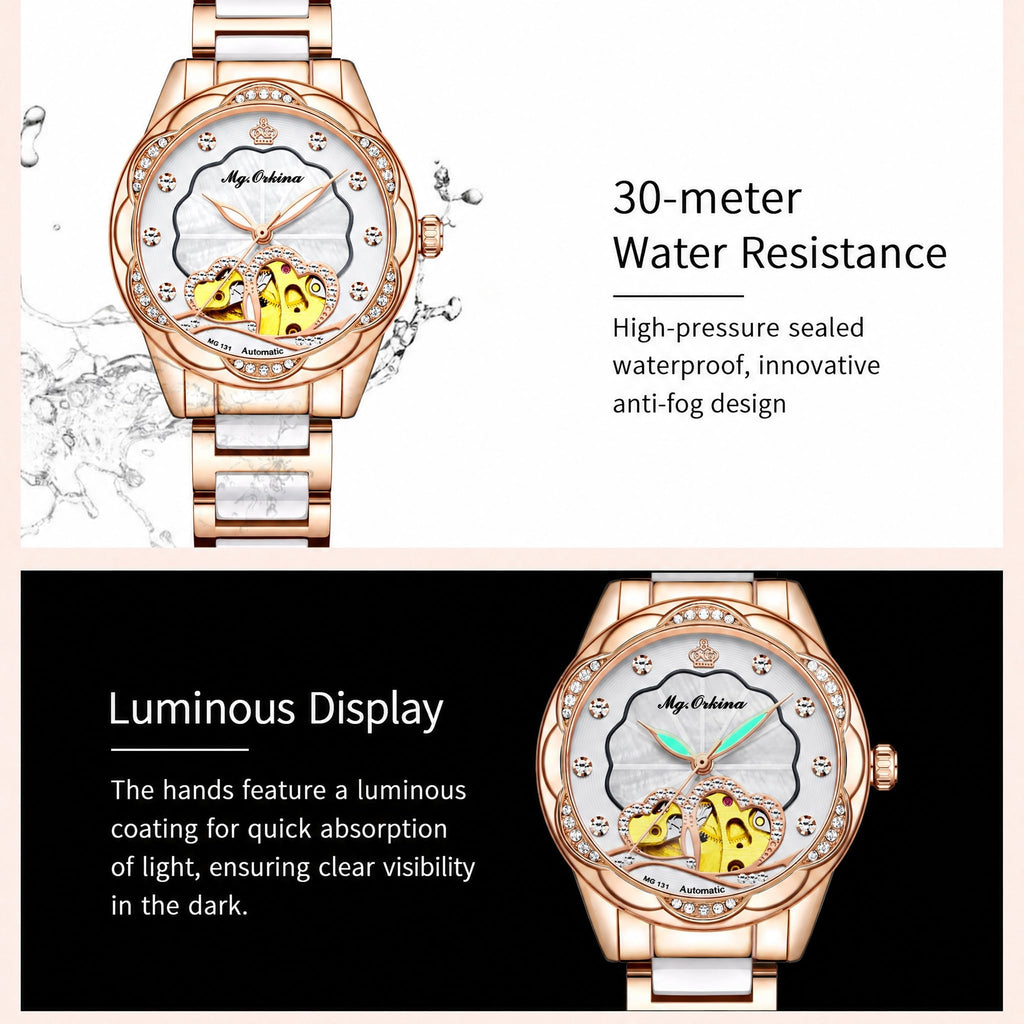 Vetra Women Watches Automatic Luxury Diamond Dress Ladies Watch Fashion Waterproof Ceramic Strap Rose Gold Self Winding Female Wrist Watch
