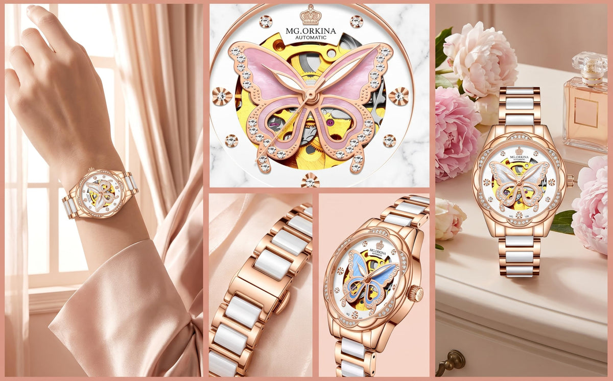 Vetra Women Watches Automatic Luxury Diamond Dress Ladies Watch Fashion Waterproof Ceramic Strap Rose Gold Self Winding Female Wrist Watch