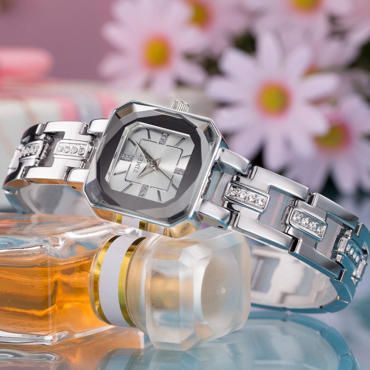 TIME100 Women's Bracelet Watches Ladies Quartz Wrist Watch with Green Dial Bezel with Crystals in Movement Bracelet Strap with Diamonds Waterproof