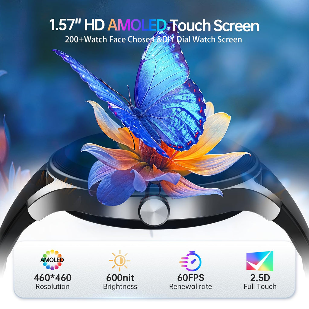Woneligo Smart Watch for Women,1.57inch AMOLED Touchscreen Fitness Watch for iPhone & Android,Heart Rate/Sp02/Sleep Monitor,110+ Sport Modes IP68 Waterproof Bluetooth Calls,2 Bands (Pink, 1.57)