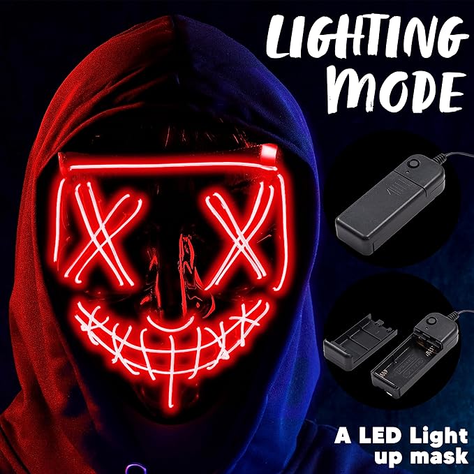 JOYIN Halloween Led Mask, Light Up Mask and Gloves for Cosplay Costume (Red), 3 Modes Scary Glow in The Dark Masks for Boys Girls Halloween Party Dress Up Accessories, Gifts Giving
