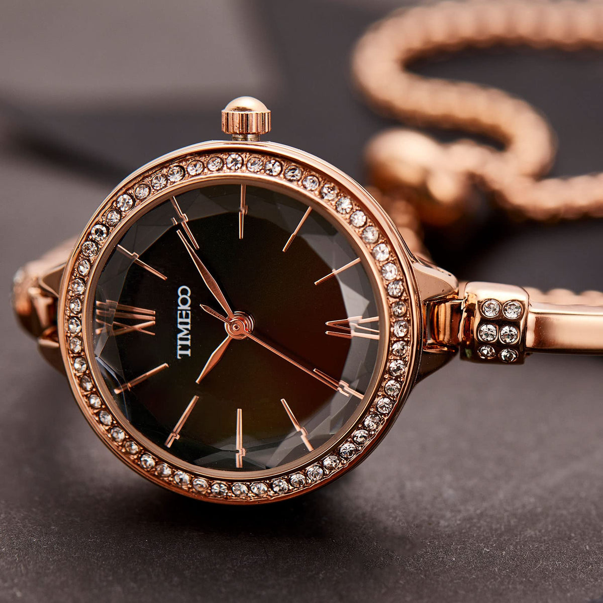 TIME100 Women's Bracelet Watches Ladies Quartz Wrist Watch with Green Dial Bezel with Crystals in Movement Bracelet Strap with Diamonds Waterproof