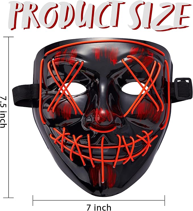 JOYIN Halloween Led Mask, Light Up Mask and Gloves for Cosplay Costume (Red), 3 Modes Scary Glow in The Dark Masks for Boys Girls Halloween Party Dress Up Accessories, Gifts Giving