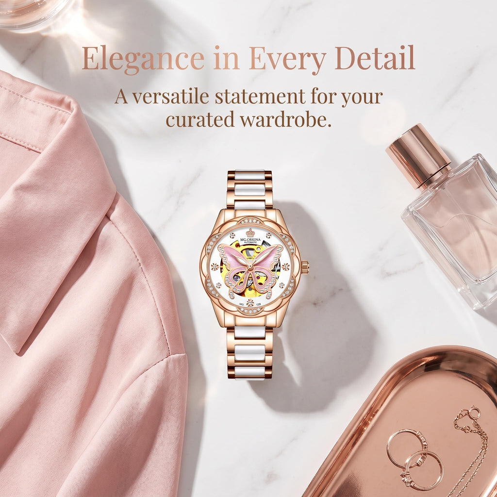 Vetra Women Watches Automatic Luxury Diamond Dress Ladies Watch Fashion Waterproof Ceramic Strap Rose Gold Self Winding Female Wrist Watch