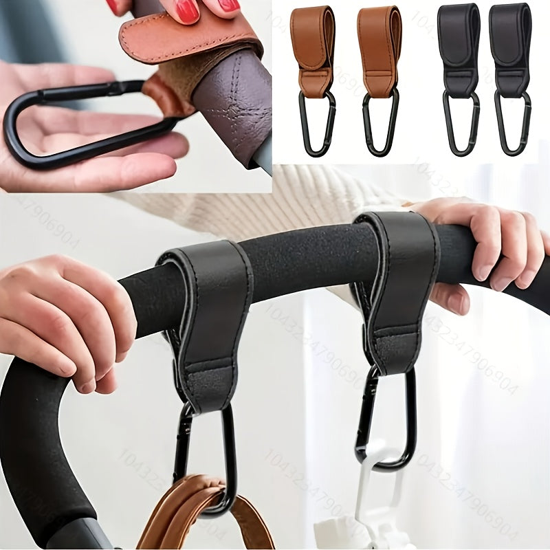 Faux Leather Stroller Hooks – Durable Multipurpose Stroller Hangers, Sleek Black Stroller Accessories, Ideal Gift for Moms