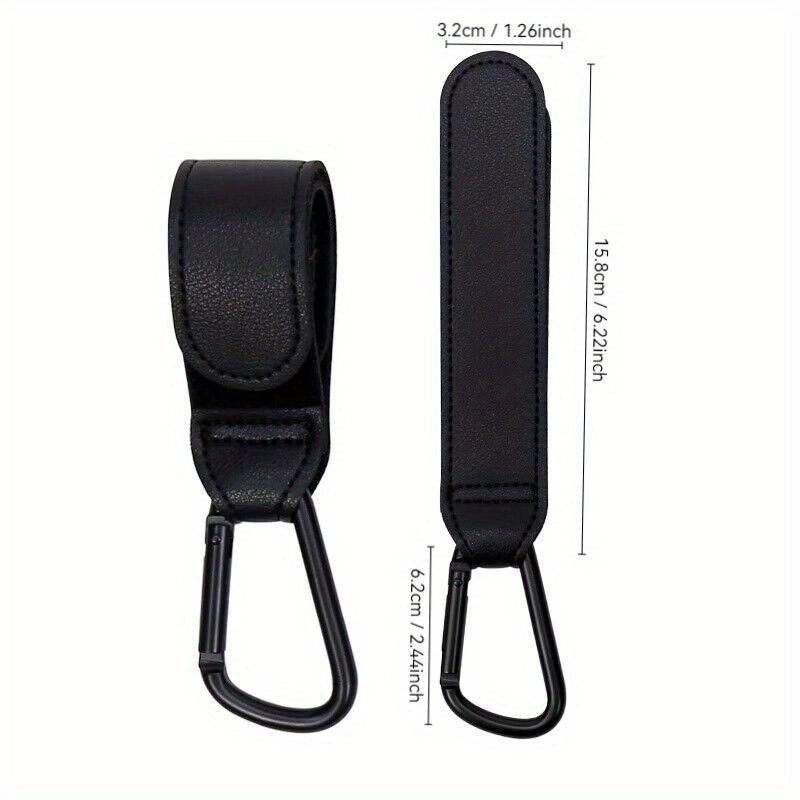 1-Pack Aluminum Alloy Stroller Hook Clip with PU Leather Strap – Heavy-Duty Stroller & Car Seat Organizer Clip with Secure Clasp for Diaper Bags & Shopping