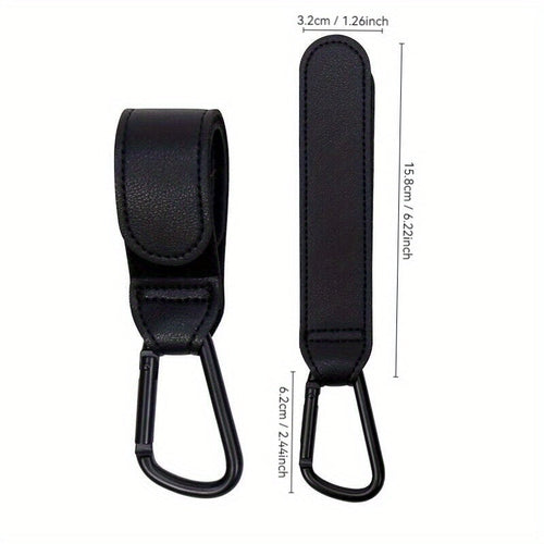 1-Pack Aluminum Alloy Stroller Hook Clip with PU Leather Strap – Heavy-Duty Stroller & Car Seat Organizer Clip with Secure Clasp for Diaper Bags & Shopping