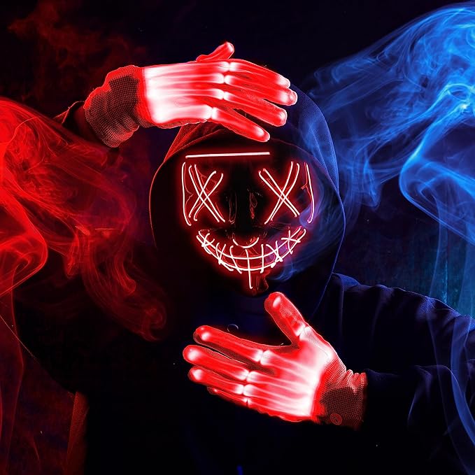 JOYIN Halloween Led Mask, Light Up Mask and Gloves for Cosplay Costume (Red), 3 Modes Scary Glow in The Dark Masks for Boys Girls Halloween Party Dress Up Accessories, Gifts Giving