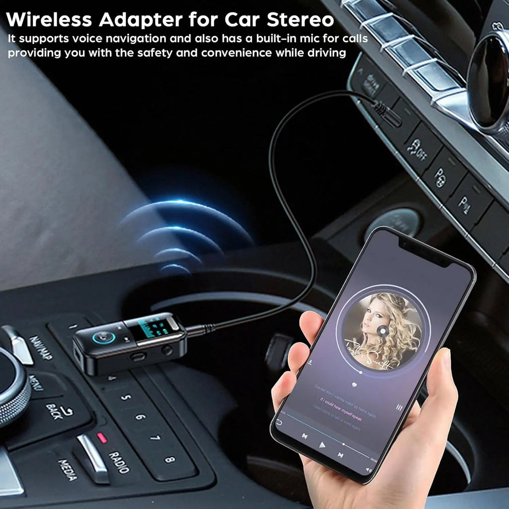 Bluetooth 5.4 Aux Adapter  Audio Receiver Transmitter 3.5mm Jack LED Display for Car/Home Stereo/Wired Headphones/Speaker/TV