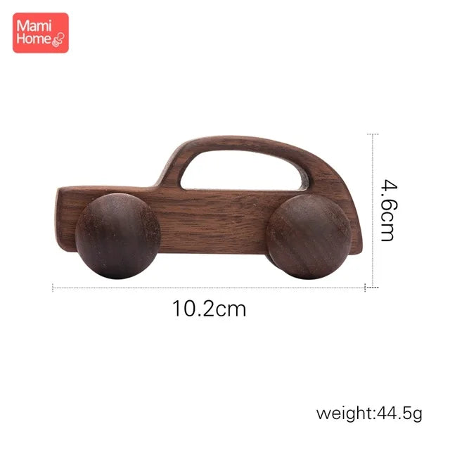 Beech Wood Car Teether – BPA-Free Wooden Baby Teething Toy, Montessori Cartoon Car, Eco-Friendly Baby Shower Gift