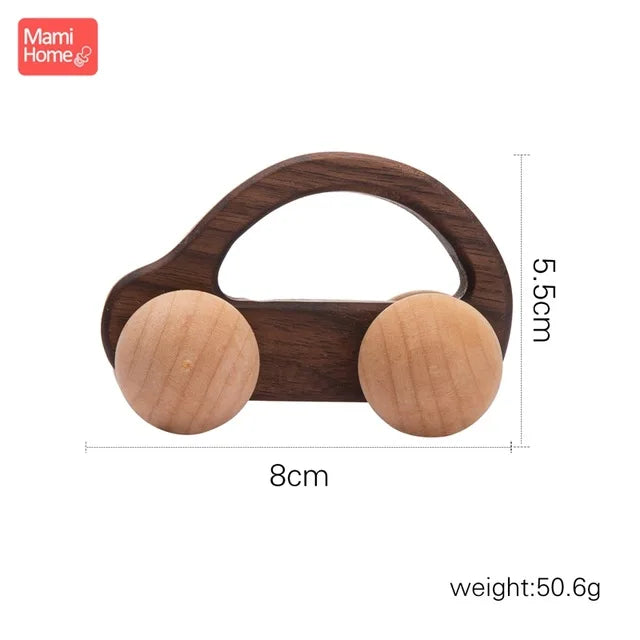 Beech Wood Car Teether – BPA-Free Wooden Baby Teething Toy, Montessori Cartoon Car, Eco-Friendly Baby Shower Gift