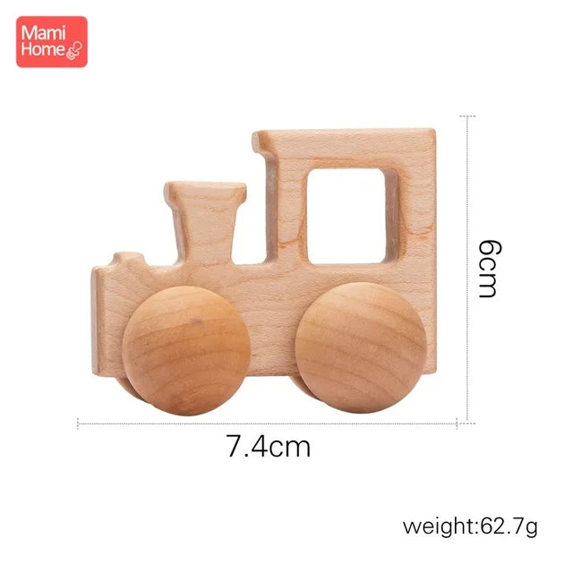Beech Wood Car Teether – BPA-Free Wooden Baby Teething Toy, Montessori Cartoon Car, Eco-Friendly Baby Shower Gift