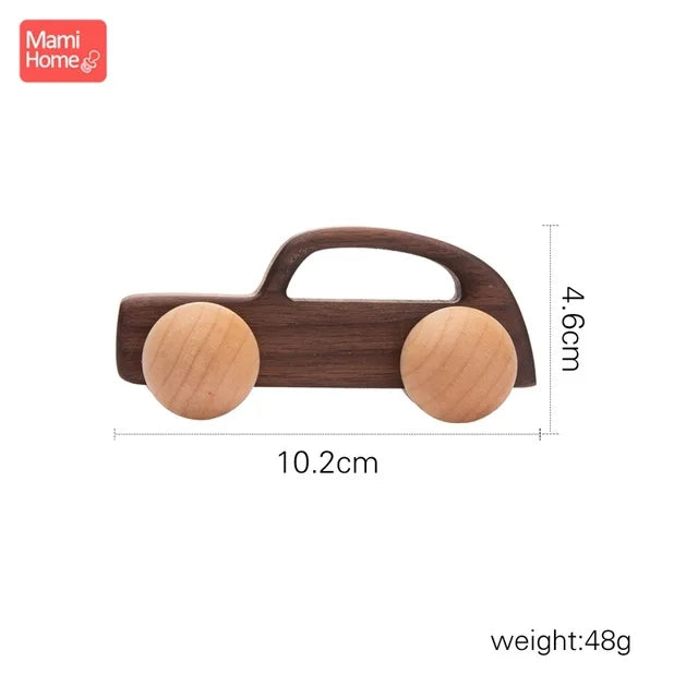 Beech Wood Car Teether – BPA-Free Wooden Baby Teething Toy, Montessori Cartoon Car, Eco-Friendly Baby Shower Gift