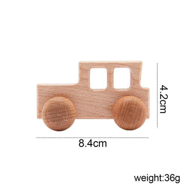 Beech Wood Car Teether – BPA-Free Wooden Baby Teething Toy, Montessori Cartoon Car, Eco-Friendly Baby Shower Gift