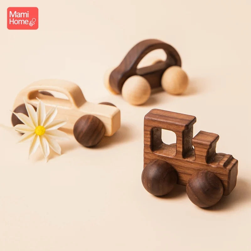 Beech Wood Car Teether – BPA-Free Wooden Baby Teething Toy, Montessori Cartoon Car, Eco-Friendly Baby Shower Gift