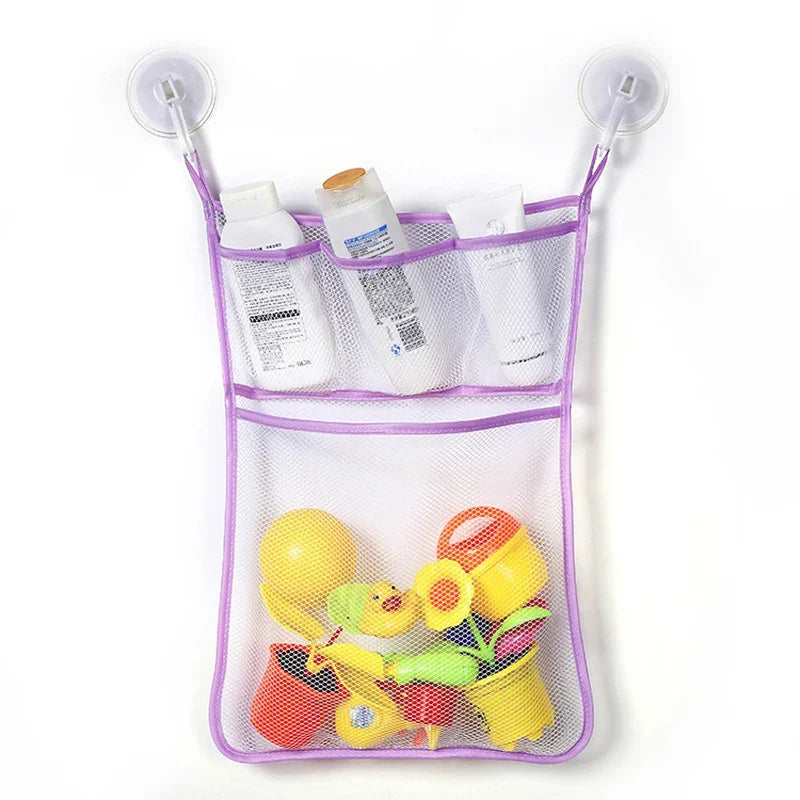 Baby Bath Toy Storage Bag with Strong Suction Cups – Duck and Frog Mesh Organizer