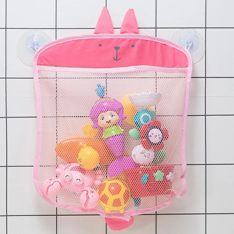 Baby Bath Toy Storage Bag with Strong Suction Cups – Duck and Frog Mesh Organizer
