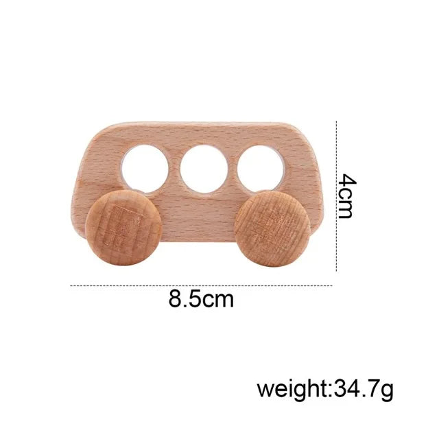 Beech Wood Car Teether – BPA-Free Wooden Baby Teething Toy, Montessori Cartoon Car, Eco-Friendly Baby Shower Gift