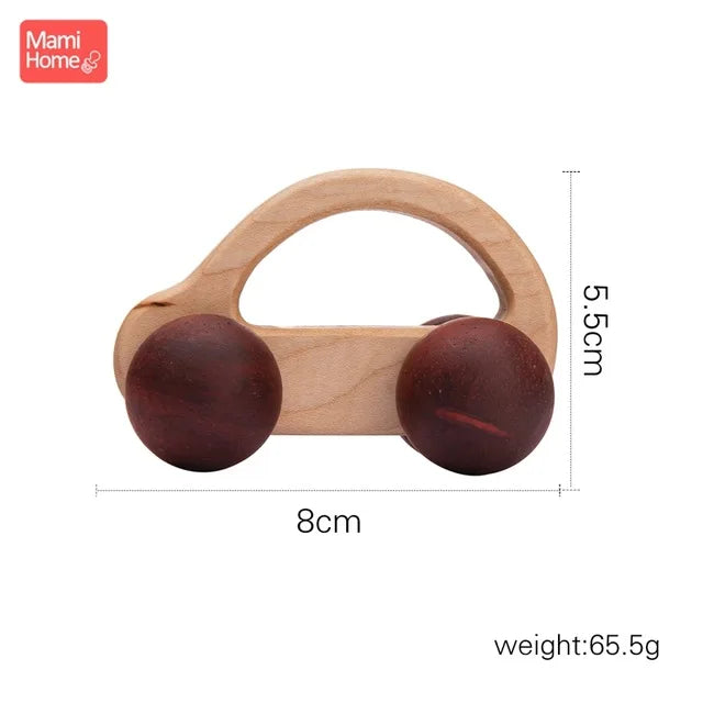 Beech Wood Car Teether – BPA-Free Wooden Baby Teething Toy, Montessori Cartoon Car, Eco-Friendly Baby Shower Gift