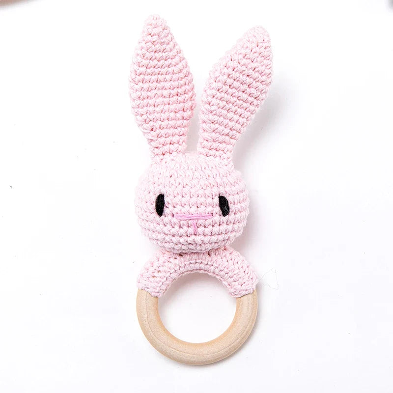 1pc Baby Teether Music Rattle - Animal Crochet Rattle, Elephant & Giraffe Wooden Ring, Babies Gym Montessori Children’s Toys