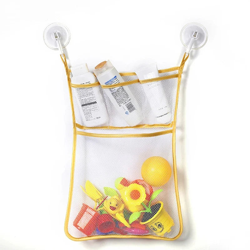 Baby Bath Toy Storage Bag with Strong Suction Cups – Duck and Frog Mesh Organizer