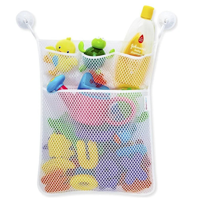 Baby Bath Toy Storage Bag with Strong Suction Cups – Duck and Frog Mesh Organizer