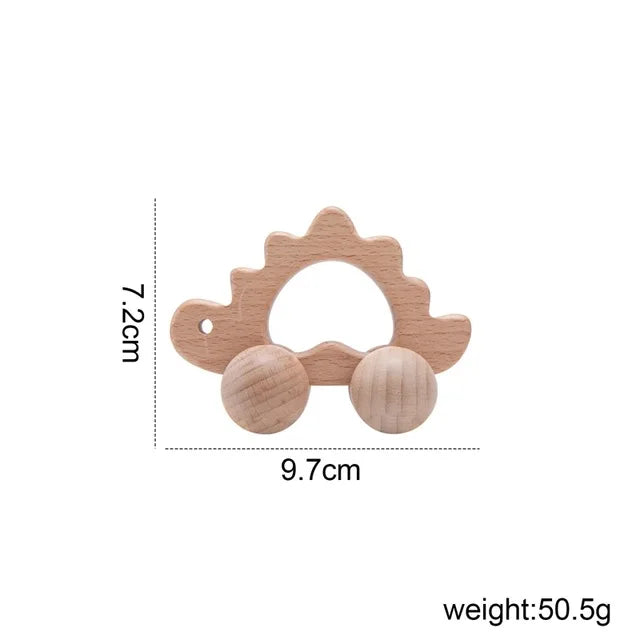 Beech Wood Car Teether – BPA-Free Wooden Baby Teething Toy, Montessori Cartoon Car, Eco-Friendly Baby Shower Gift