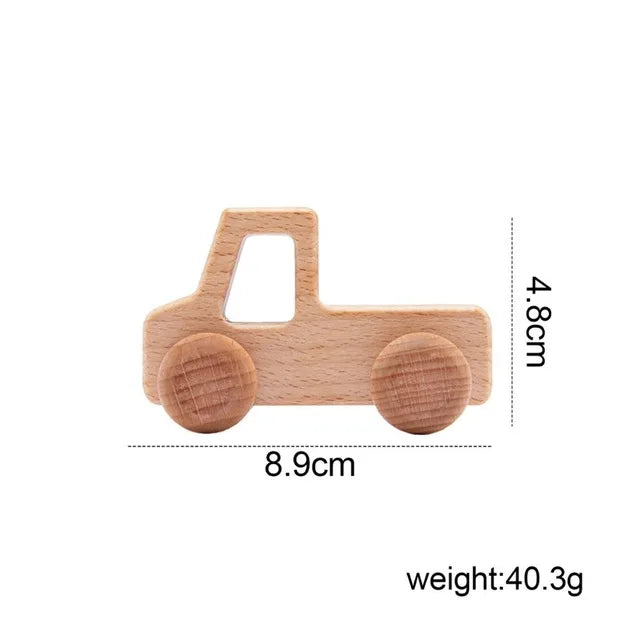 Beech Wood Car Teether – BPA-Free Wooden Baby Teething Toy, Montessori Cartoon Car, Eco-Friendly Baby Shower Gift