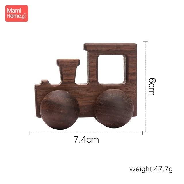 Beech Wood Car Teether – BPA-Free Wooden Baby Teething Toy, Montessori Cartoon Car, Eco-Friendly Baby Shower Gift