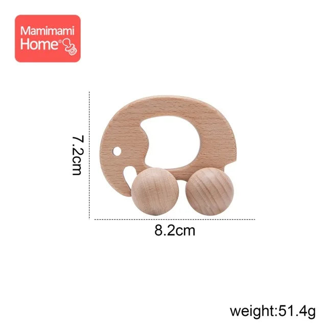 Beech Wood Car Teether – BPA-Free Wooden Baby Teething Toy, Montessori Cartoon Car, Eco-Friendly Baby Shower Gift