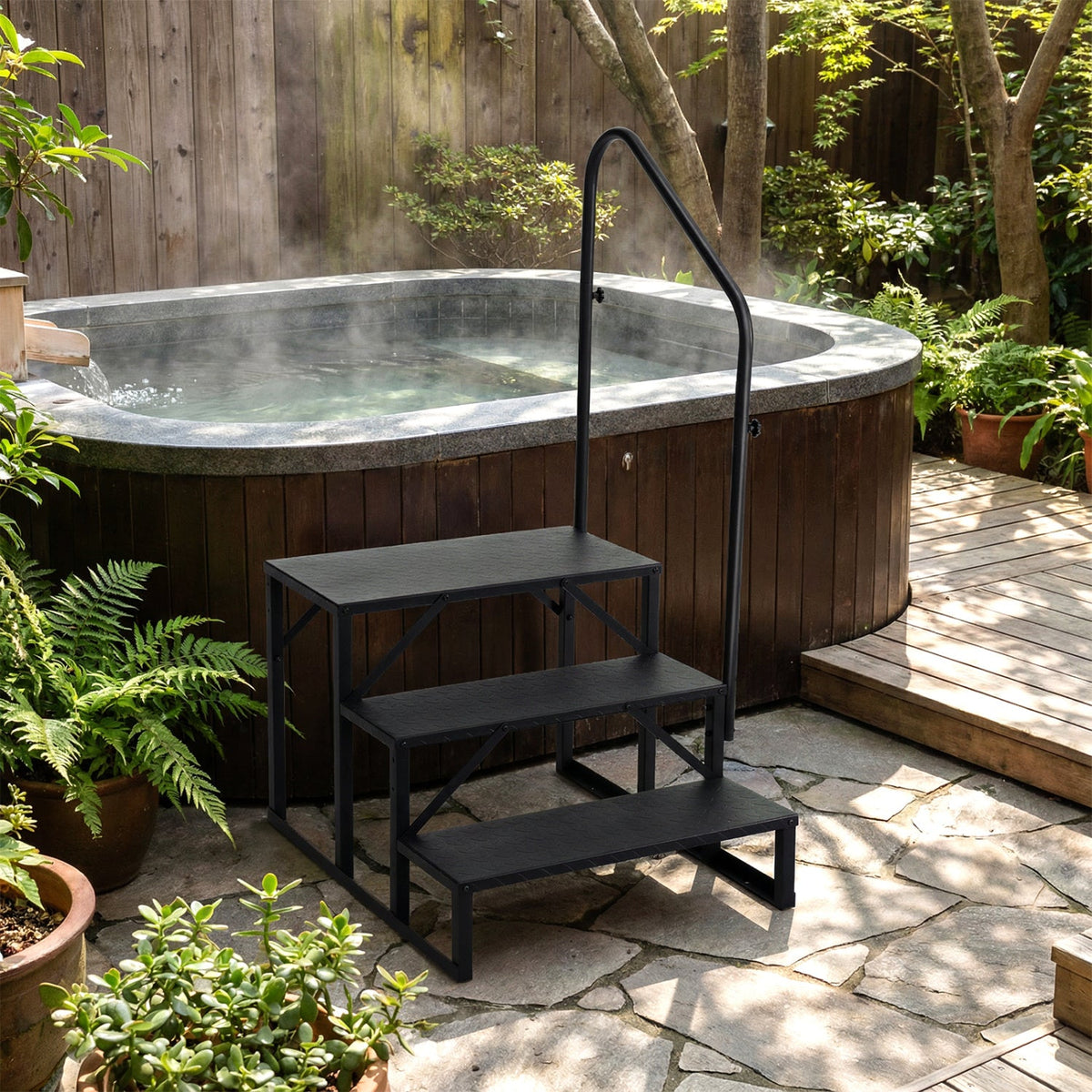 Heavy Duty Hot Tub Stair with Wide Anti-Slip Platforms for Porch and Mobile Home
