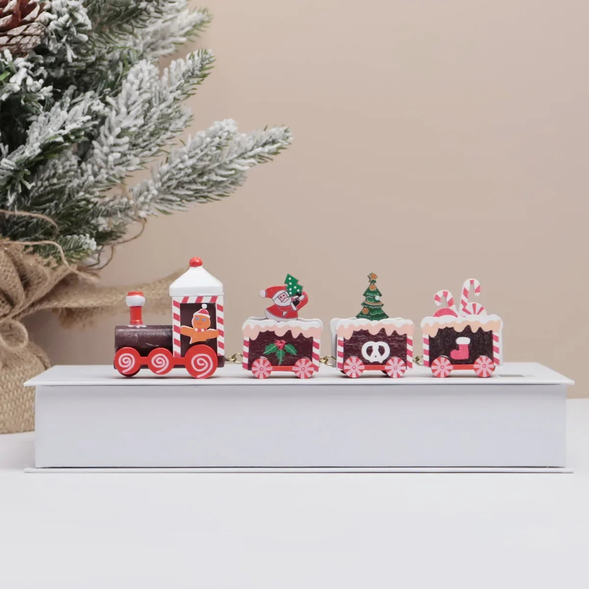 Hand-Painted Wooden Christmas Train Set Mini Tabletop Holiday Decorations