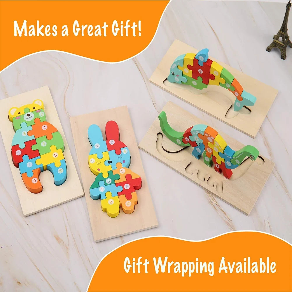 3D Wooden Animal Puzzles for Toddlers Ages 2-6 - Educational Montessori Fine Motor Toy