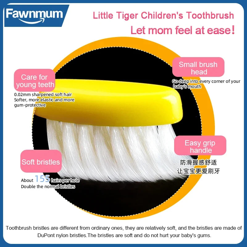 1Pc Fawnmum Cartoon Kids Toothbrush, Cute Animal Shaped Soft Silicone Handle for Children's Teeth & Gum Care