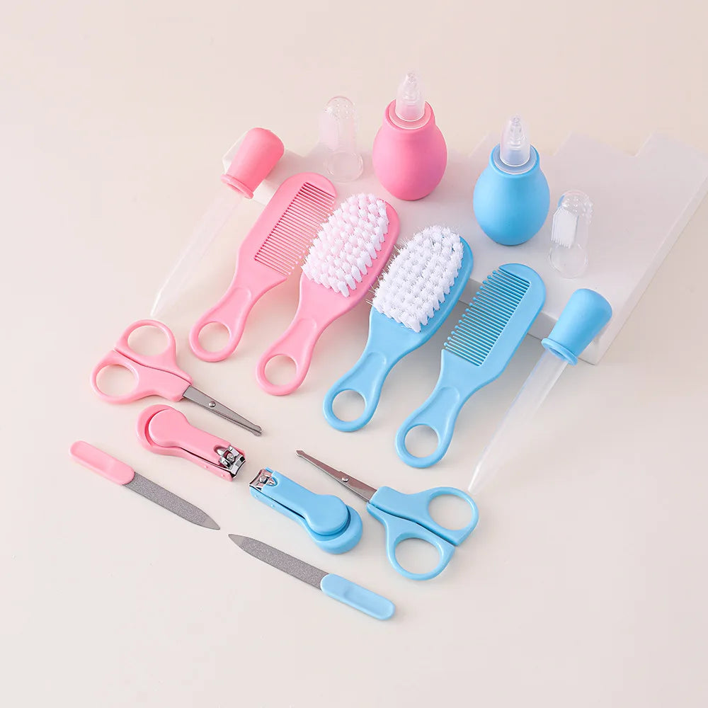 8/13Pcs Baby Care Set - EVA Bag with Nasal Aspirator, Nail Scissors, Cartoon Daily Cleaning & Care Supplies