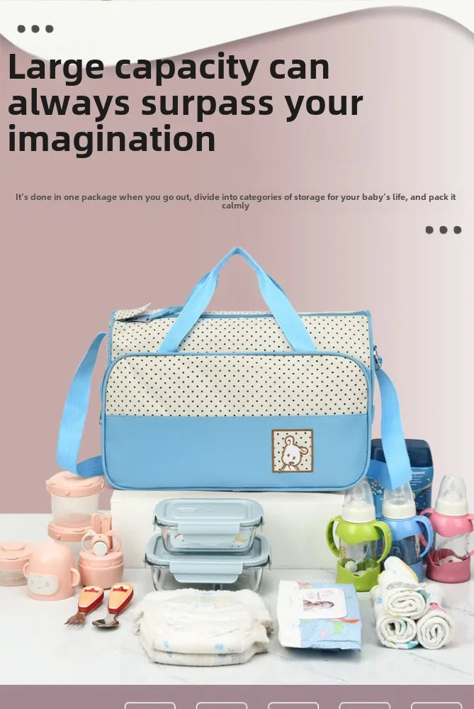 5-Piece Stylish Portable Mommy & Baby Bag – Large Capacity Diaper Bag with Built-in Changing Pad & Independent Bottle Compartment