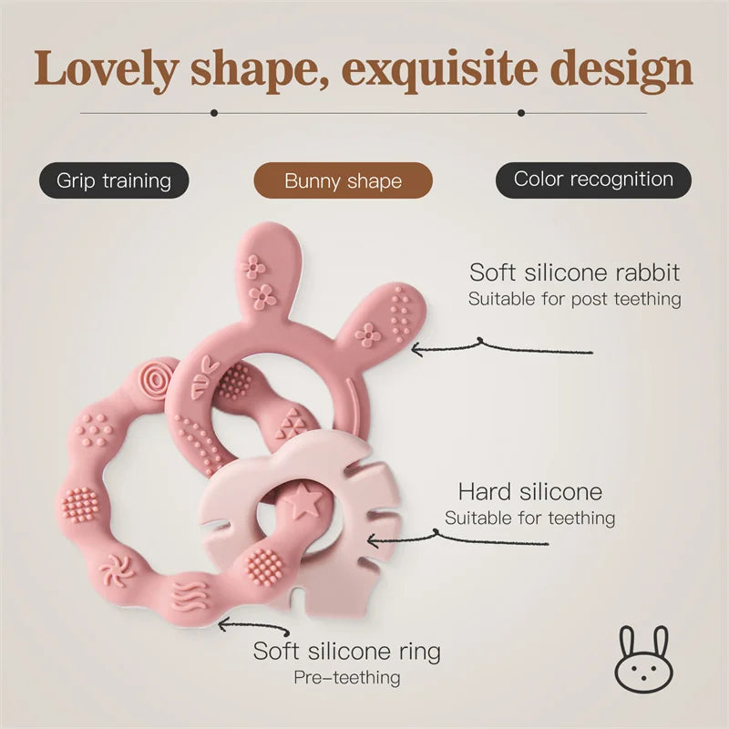 1Pc Baby Silicone Teether Ring - BPA-Free Rattles Bracelet, Food-Grade Cartoon Silicone Teething Toy, Newborn Baby Accessories