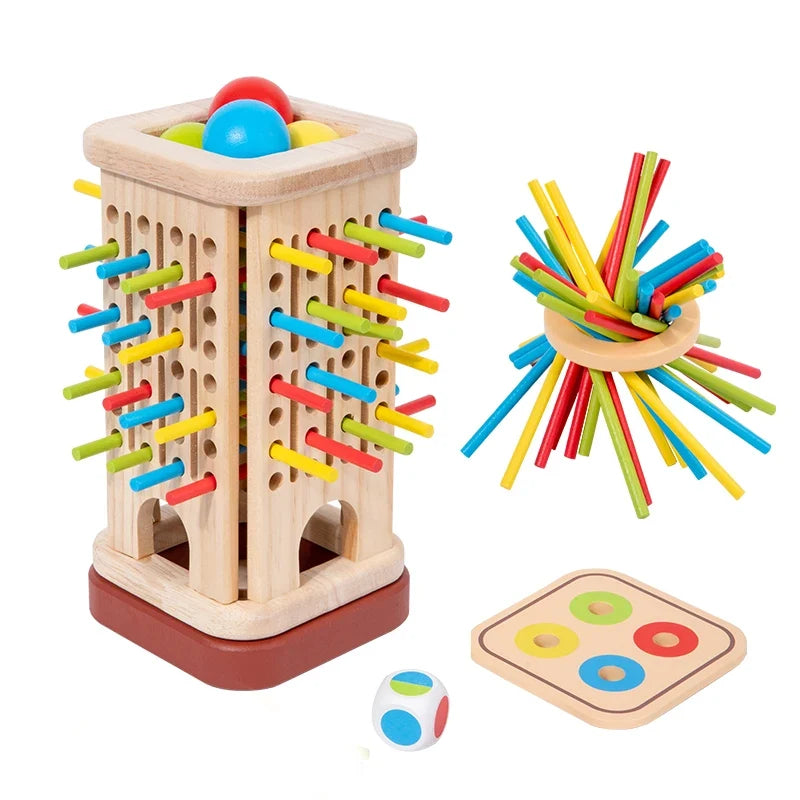 3-in-1 Wooden Stick and Tower Montessori Math Game for Early Learning, Parent-Child Thinking Toy
