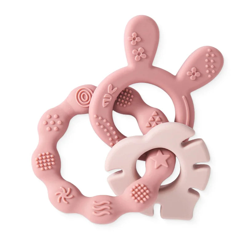 1Pc Baby Silicone Teether Ring - BPA-Free Rattles Bracelet, Food-Grade Cartoon Silicone Teething Toy, Newborn Baby Accessories