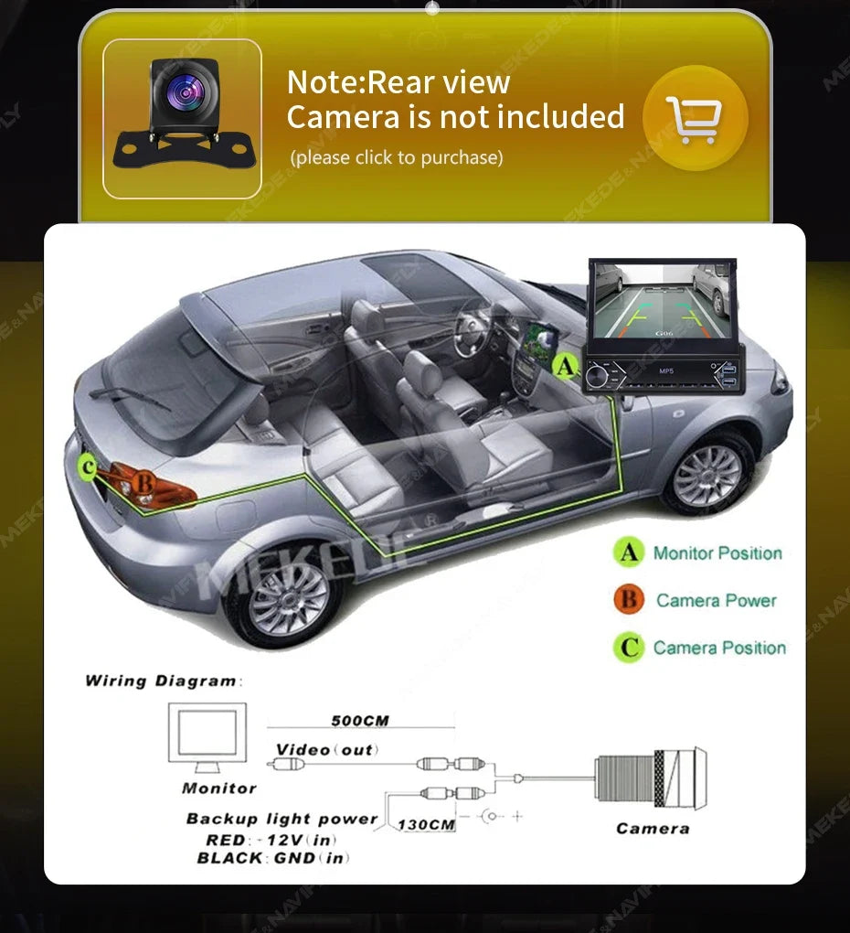1-DIN 7" Retractable Car Stereo – Touch Screen MP5 Player with CarPlay