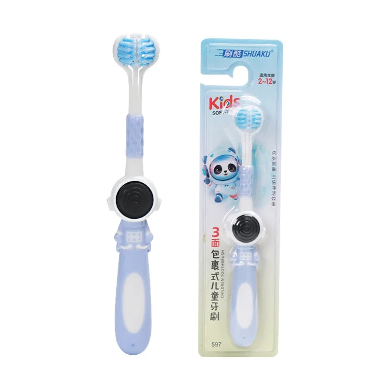 Age 3+ 3-Sided Toddler Toothbrush, Soft Bristles, Kids Autism Sensory Toothbrush, Silicone Oral Care Brush