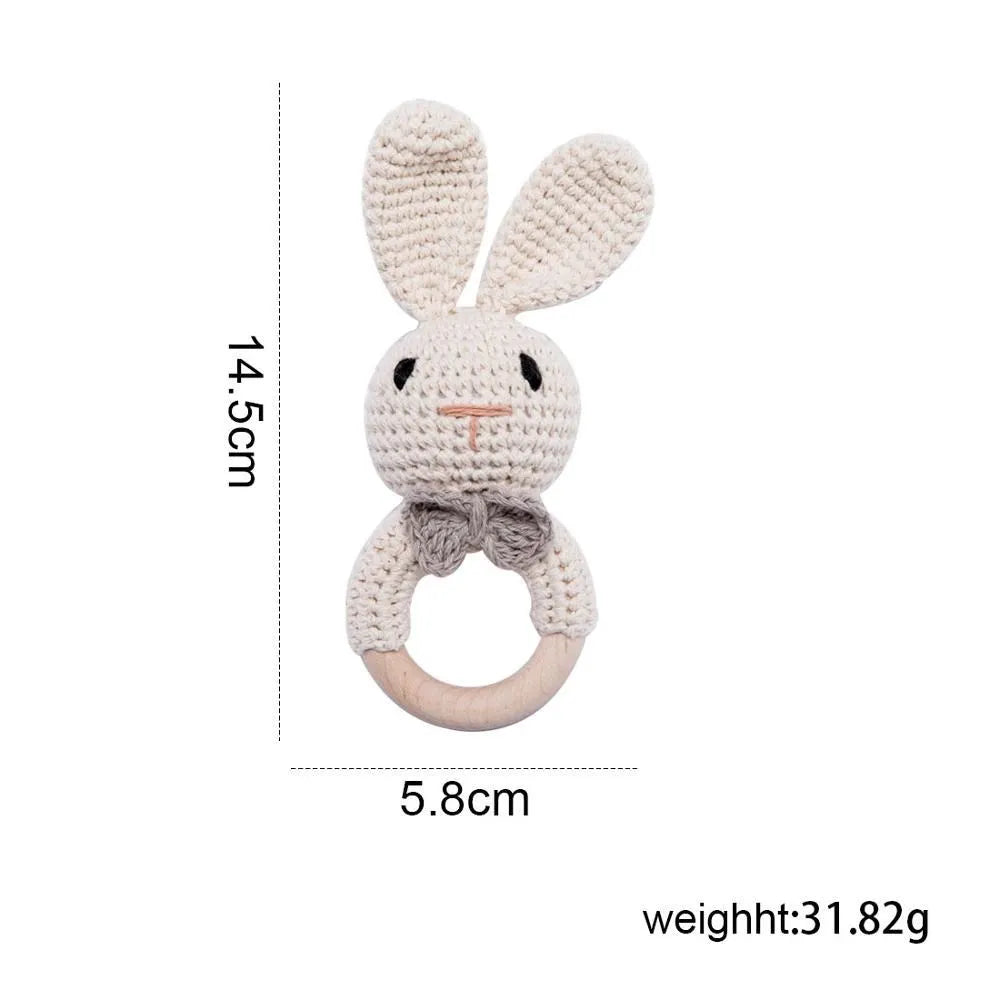 1pc Baby Rattles - Crochet Bunny Rattle Toy, Wood Ring Baby Teether, Rodent Baby Gym Mobile, Newborn Educational Toys Gift