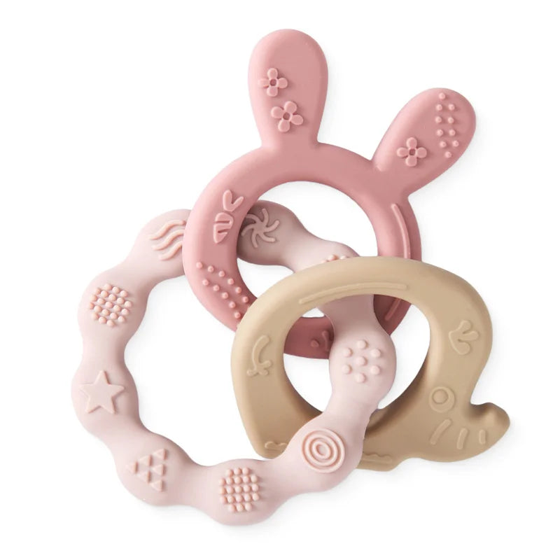 1Pc Baby Silicone Teether Ring - BPA-Free Rattles Bracelet, Food-Grade Cartoon Silicone Teething Toy, Newborn Baby Accessories