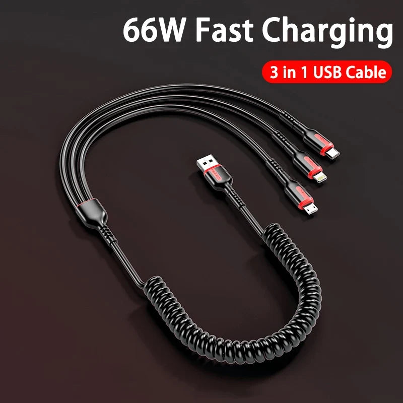 3 in 1 66W 6A Fast Charging USB Type C Cable Micro USB Cable for iPhone 14 Charging Cable for Samsung S24 Xiaomi Huawei USB Line
