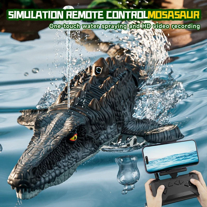 2.4GHz RC Dinosaur Boat Toy – Remote Control Simulation with Light and Spray for Pool and Bath