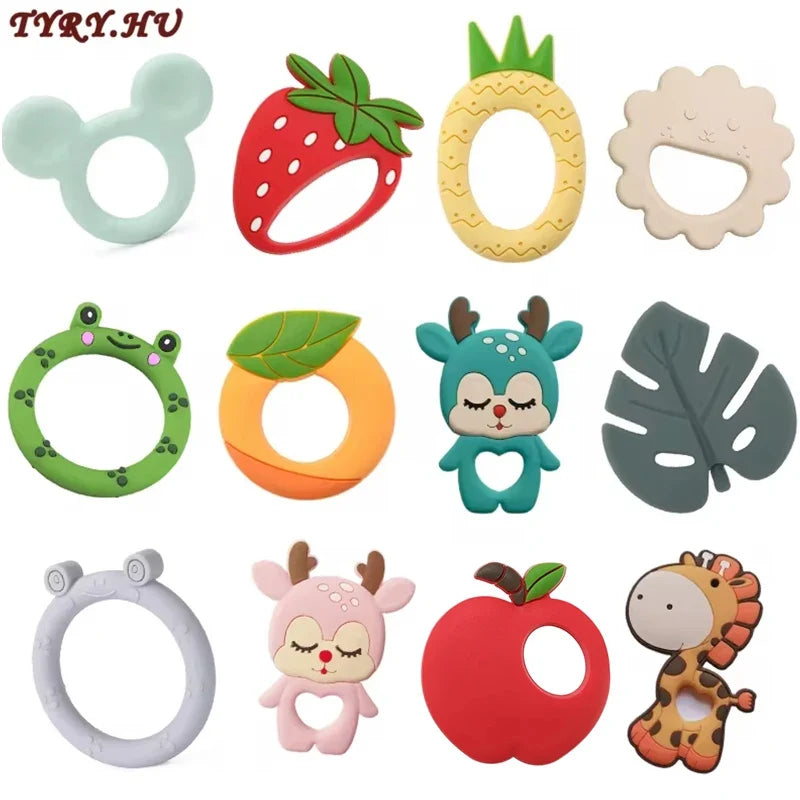 TYRY.HU 1Pc Baby Silicone Teether - BPA-Free Cartoon Frog & Deer Teething Necklace Pendant, Nursing Teeth Gift, Baby Silicone Teether
