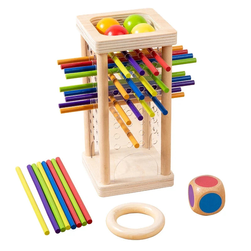 3-in-1 Wooden Stick and Tower Montessori Math Game for Early Learning, Parent-Child Thinking Toy