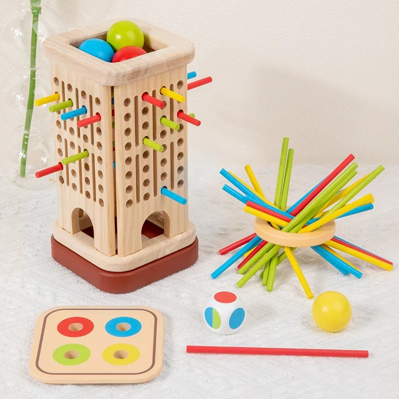 3-in-1 Wooden Stick and Tower Montessori Math Game for Early Learning, Parent-Child Thinking Toy