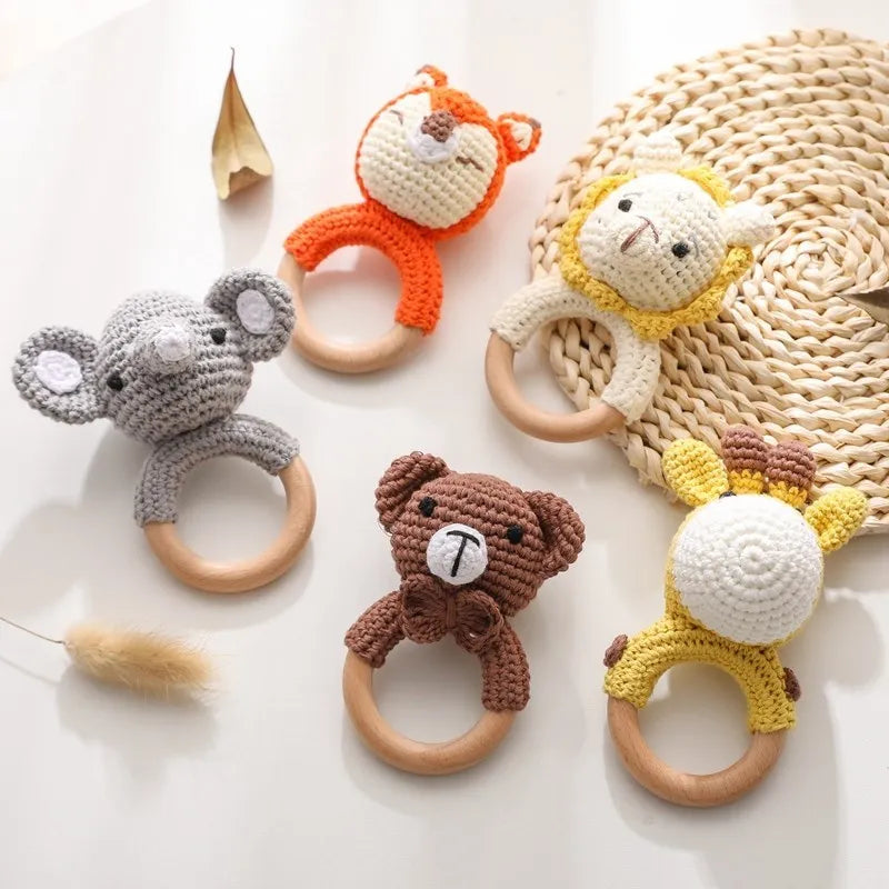 1pc Baby Rattles - Crochet Bunny Rattle Toy, Wood Ring Baby Teether, Rodent Baby Gym Mobile, Newborn Educational Toys Gift