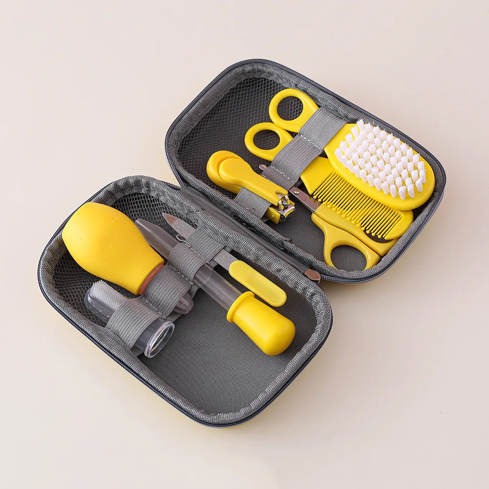 8/13Pcs Baby Care Set - EVA Bag with Nasal Aspirator, Nail Scissors, Cartoon Daily Cleaning & Care Supplies